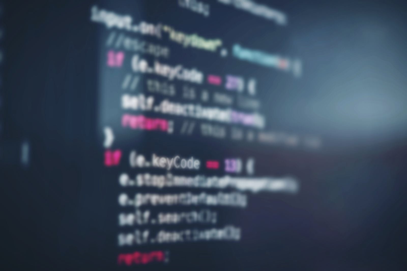 Source code on a screen, close up